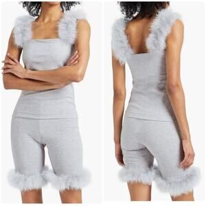 Sleeper Weekend Chic Feather Top And Shorts Set Grey